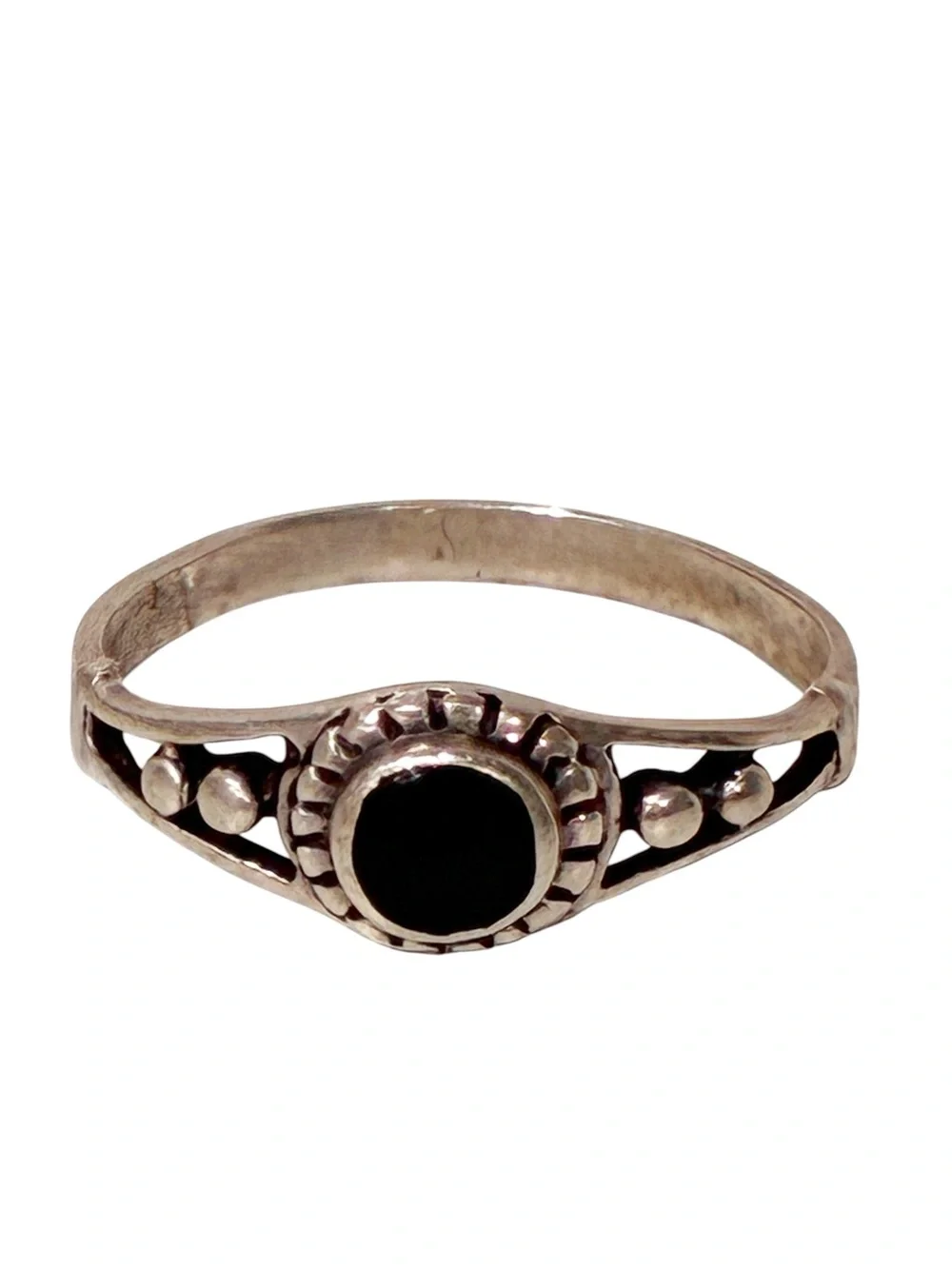 Vintage Bali Black Onyx Promise Ring .925 Sterling Silver Band Size 7